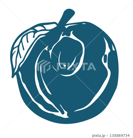Hand drawn sketch illustration of a plum. Vintage mediterranian blue style. 138869734