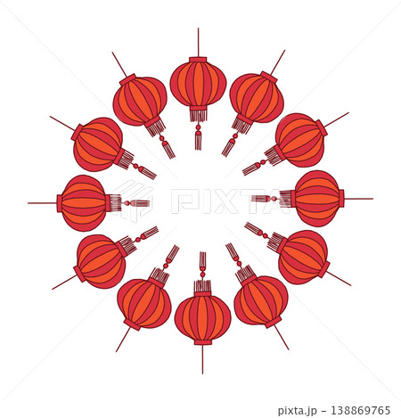 Red chinese lanterns circular frame vector template. Chinese new year frame, perfect for greeting cards. Red chinese lanterns circular frame vector template. Chinese new year frame, perfect for greeting cards. 138869765