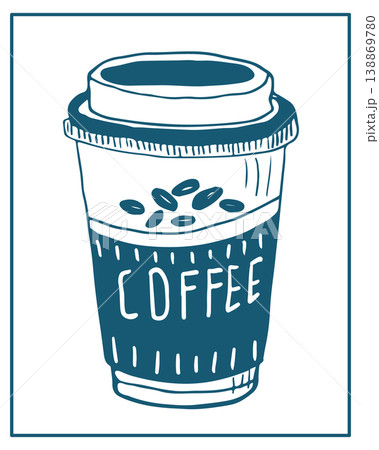 Hand drawn vector illustration of cup of coffee , perfect for invitations, menus, parties. La dolce vita minimalist line art for poster, placard, print, card. 138869780