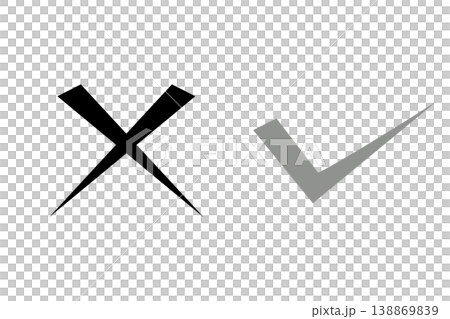 Simple black and white illustrations of a checkmark and an X. Simple black and white illustrations of a checkmark and an X. 138869839