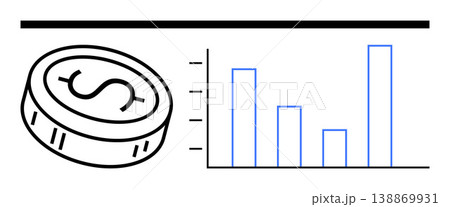 Financial growth, economic analysis, business success, investment trends, data visualization, market performance. Coin with dollar sign and bar chart. Financial growth and economic analysis concept 138869931