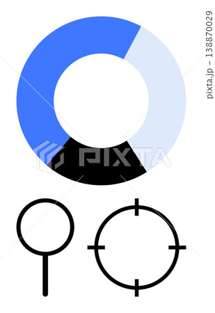 Data visualization, research, analytics, focus, precision, exploration. Features a pie chart, magnifying glass and target symbol. Data visualization and research concept Data visualization, research, analytics, focus, precision, exploration. Features a pie chart, magnifying glass and target symbol. Data visualization and research concept 138870029