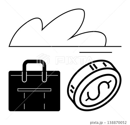 Business planning, financial management, economic growth, investment strategy, corporate solutions, cloud technology. Minimalist ion of a coin, briefcase and cloud. Business planning and financial Business planning, financial management, economic growth, investment strategy, corporate solutions, cloud technology. Minimalist ion of a coin, briefcase and cloud. Business planning and financial 138870052