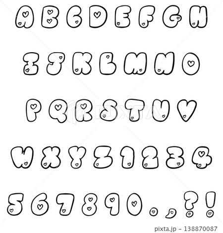 Handwritten bubble love typography font lettering ABC cartoon vector text Handwritten bubble love typography font lettering ABC cartoon vector text 138870087