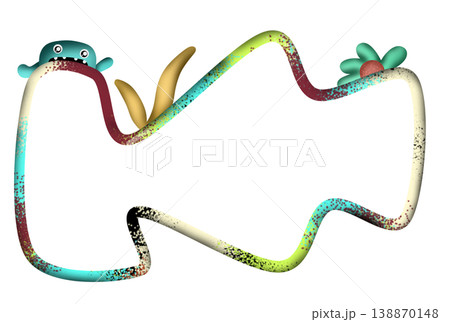 Monster Frames and Plant Elements Set, Cartoon Border Designs with Textured Finish Monster Frames and Plant Elements Set, Cartoon Border Designs with Textured Finish 138870148