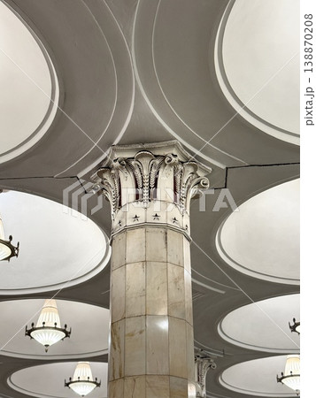 Ornate architectural column with intricate capital in classic interior design 138870208
