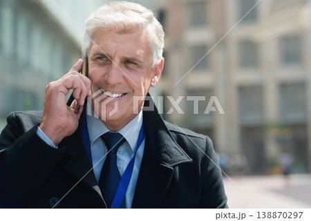 Phone call, business man and talking in city, street or town with contact outdoors. Technology, thinking and happy male entrepreneur with 5g mobile smartphone for networking, chatting and discussion. Phone call, business man and talking in city, street or town with contact outdoors. Technology, thinking and happy male entrepreneur with 5g mobile smartphone for networking, chatting and discussion. 138870297