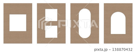 Kraft paper frame set mockup with vintage embossed texture window cut templates for branding and packaging design 138870432