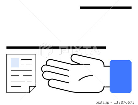 Approval processes, identity verification, document handling, business transactions, licensing, formal agreements. Hand next to a document. Approval processes and identity verification concepts 138870673