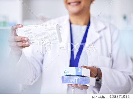 Woman, hands and pharmacist with medication, pills or prescription for checking inventory at pharmacy. Female person, medical or healthcare expert with drugs or box for diagnosis, illness or cure Woman, hands and pharmacist with medication, pills or prescription for checking inventory at pharmacy. Female person, medical or healthcare expert with drugs or box for diagnosis, illness or cure 138871052