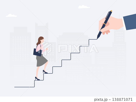 ビジネスの成功やキャリア成長を支援するコンサルタント・エージェントが描く階段を上るビジネスウーマン 138871071