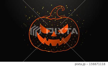 Low poly wireframe Halloween pumpkin jack o lantern on dark background. Low poly wireframe Halloween pumpkin jack o lantern on dark background. 138871118