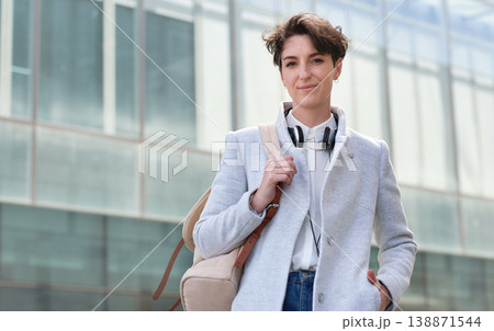 Portrait, smile and business woman in city standing outdoors in urban street. Ceo, boss and confident, proud and happy female entrepreneur from Canada with vision, mission and success mindset in town Portrait, smile and business woman in city standing outdoors in urban street. Ceo, boss and confident, proud and happy female entrepreneur from Canada with vision, mission and success mindset in town 138871544