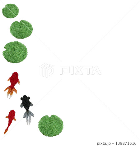 【金魚と水草のフレーム】手刺繍イラスト素材 【金魚と水草のフレーム】手刺繍イラスト素材 138871616