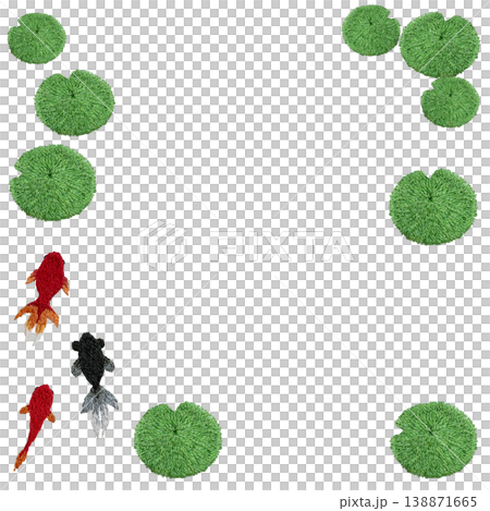 [Goldfish and Aquatic Plants Frame] Hand-embroidered illustration material 138871665