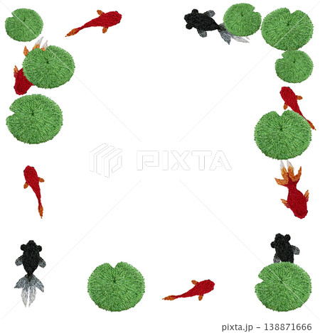 【金魚と水草のフレーム】手刺繍イラスト素材 138871666