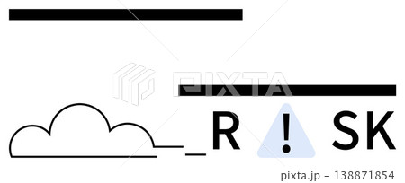Data security, cloud computing risk, warning signs, cybersecurity, information protection, conceptual danger alert. Minimalist design with a cloud icon and RISK spelled with a warning symbol. Data 138871854