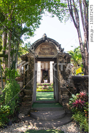 Ancient gate entrance of antique temple Wat Nang Pluem for thai people traveler visit and respect praying blessing buddha worship in Ayutthaya province, Thailand. 138872475