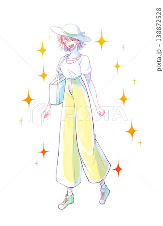 外出する女性 笑いかける 夏 パンツ キラキラ 外出する女性 笑いかける 夏 パンツ キラキラ 138872528