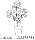 monstera leaf outline, flat vector illustration isolated on white background, black and white plant 138872761
