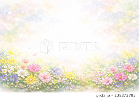 春シリーズ：下部に花を配した横長余白背景 138872793