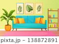 Modern living room interior vector illustration with sofa and plant 138872891