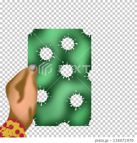Hand Holding Patterned Green Card, Virus Concept Illustration with Hand 138872970
