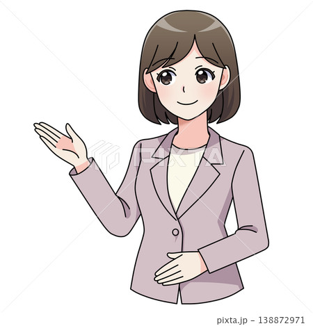 ビジネスウーマン 案内ポーズ 微笑み 上半身 イラスト 138872971
