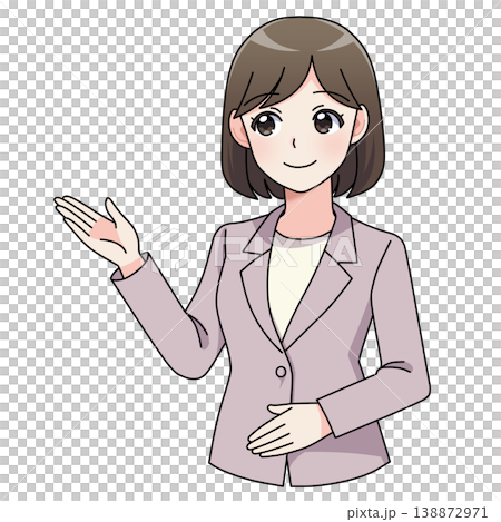 一位女商人面帶微笑地引導他人,只展示了她的上半身。 一位女商人面帶微笑地引導他人,只展示了她的上半身。 138872971