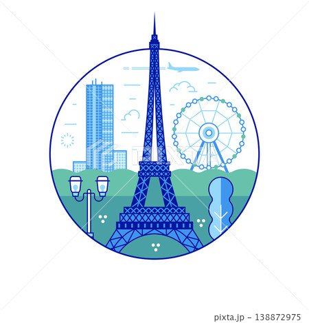 Paris Eiffel Tower Landmark Circle Line Icon Paris Eiffel Tower Landmark Circle Line Icon 138872975