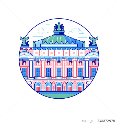Paris Opera Garnier Landmark Circle Line Icon 138872976