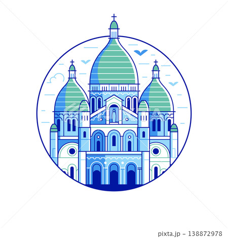 Paris landmark Sacre Coeur circle icon in line art 138872978