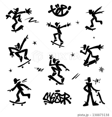 Skater character extreme street sport - vector icon set Skater character extreme street sport - vector icon set 138873138