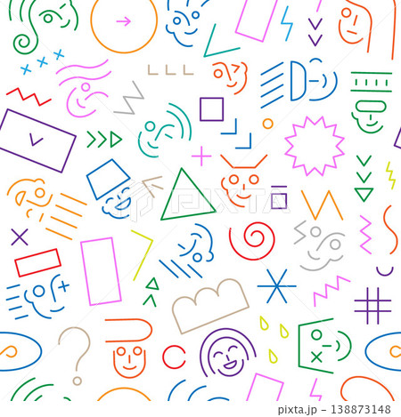 faces of kids funny robots creative lines shapes figures computer education seamless vector pattern multicolored background faces of kids funny robots creative lines shapes figures computer education seamless vector pattern multicolored background 138873148