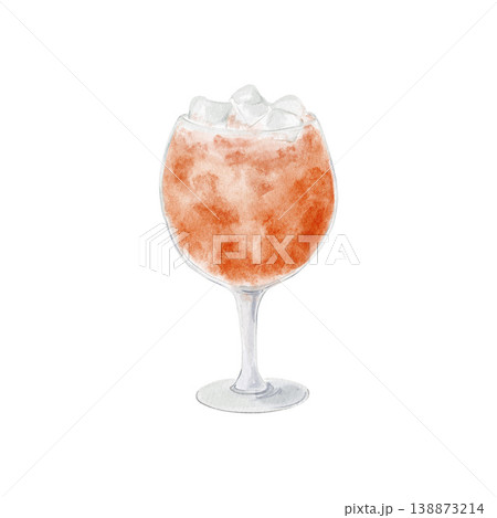 Single hand painted watercolor summer orange cocktail with ice cubes in wine glass isolated on white background, drink clipart. Single hand painted watercolor summer orange cocktail with ice cubes in wine glass isolated on white background, drink clipart. 138873214