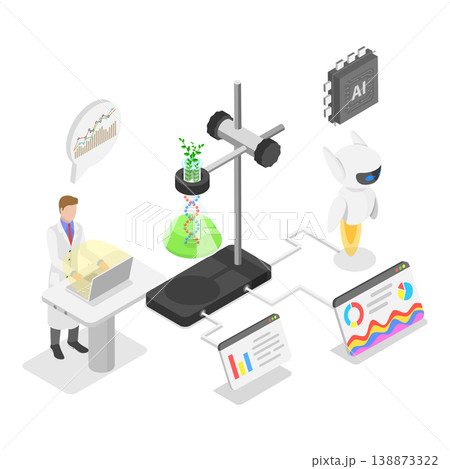 3D Isometric Flat Vector Illustration of Laboratory Exploration, Chemistry And Genetics Laboratory Research In Biotechnology Settings.. Item 3 138873322