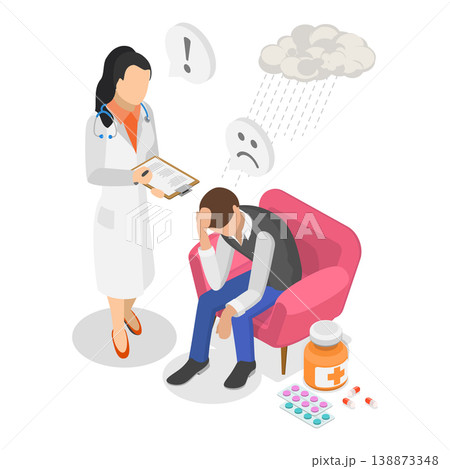 3D Isometric Flat Vector Illustration of Psychologist Talking with Patient, Depicting Mental Health Conditions. Item 2 138873348