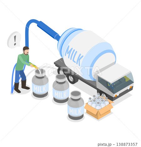 3D Isometric Flat Vector Illustration of Dairy Livestock, Milk Products Production. Item 1 138873357