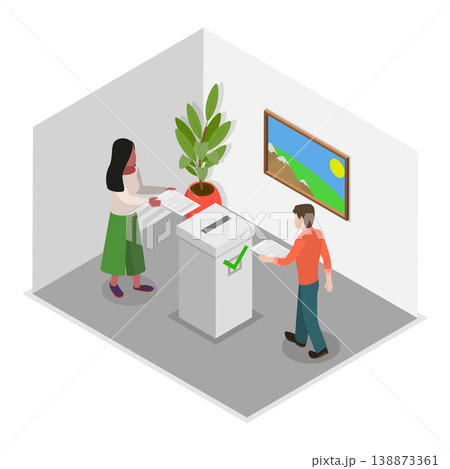 3D Isometric Flat Vector Illustration of Politician Making Speech, City Council. Item 3 3D Isometric Flat Vector Illustration of Politician Making Speech, City Council. Item 3 138873361