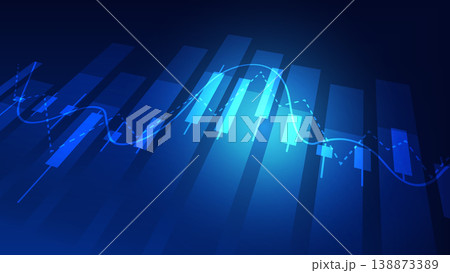 financial market trading report. candlesticks and bar chart on blue background 138873389