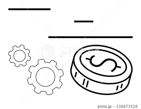 Business, finance, workflow, operations, currency, and investment. A dollar coin with gear symbols and abstract lines. Business efficiency and finance concepts 138873528