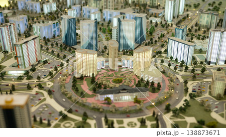 Architectural model displaying residential complex in city 138873671