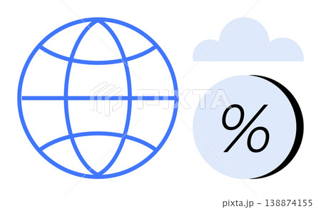 Technology, global connectivity, cloud computing, financial data, internet services, digital statistics. A globe, cloud icon and percentage symbol. Technology and global connectivity concept 138874155