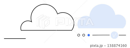 Cloud storage, data management, digital security, online services, technology, web hosting. Minimalist cloud shapes with icons. Cloud storage and data management visual concept 138874160