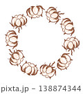 Flat style cotton boll arranged in circle composition. Illustration background for textile print, organic package and natural branding. 138874344