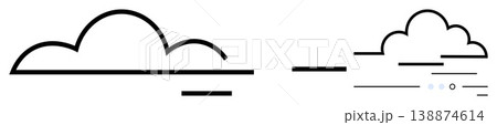 Weather forecast, digital data, communication icons, abstract nature, cloud storage, minimal design. Black outlines of clouds with horizontal lines. Weather forecast and cloud storage concept Weather forecast, digital data, communication icons, abstract nature, cloud storage, minimal design. Black outlines of clouds with horizontal lines. Weather forecast and cloud storage concept 138874614