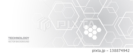Light gray hexagon technology abstract background soft gradient minimalist honeycomb pattern with subtle hexagonal outlines and faint nodes, cool professional tone, ideal for medical research banner. 138874942