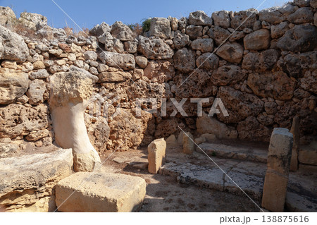 Ancient megalithic temple interior. Xaghra Ggantija, Malta 138875616