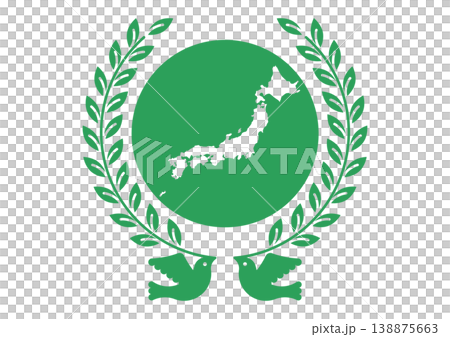 和平鴿、樹葉和日本地圖的圖標 138875663