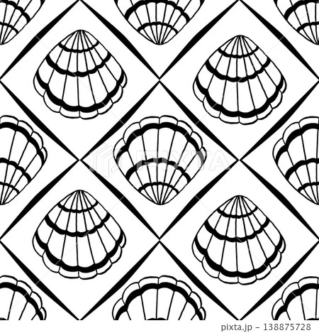 Seamless vector pattern of hand drawn seashells. Nautical design. Ocean pattern for textile, wallpaper and interior design. Summer print for background, textile, fabric and beach-themed wallpaper 138875728